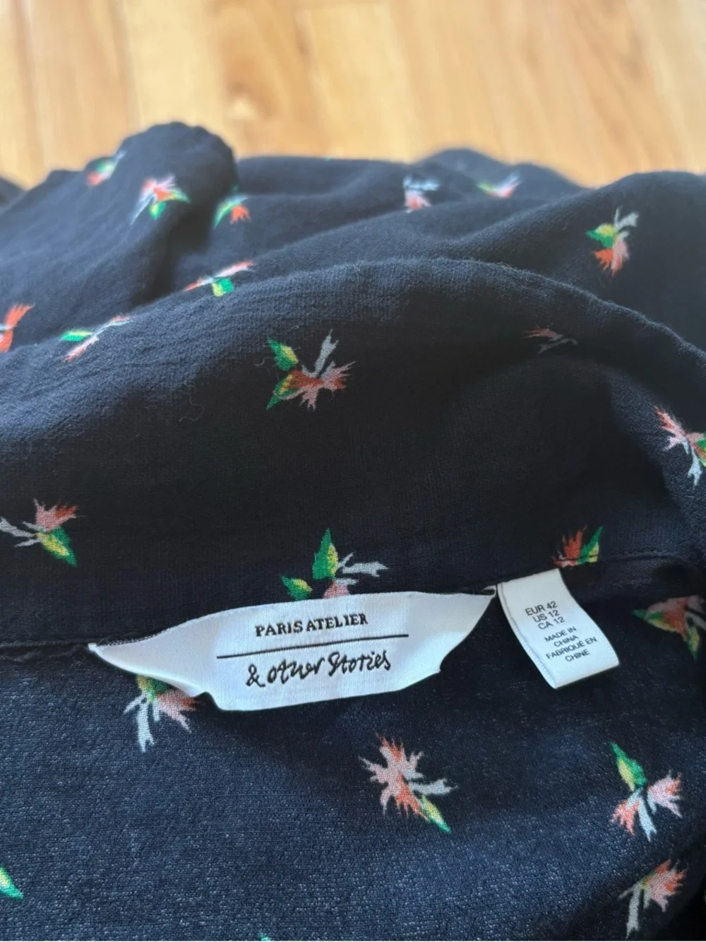 & Other Stories Black Floral Print Cotton Blend Collared Fit & Flare Dress Sz 12